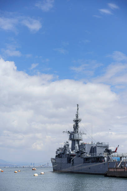 istock Warship sailing in still water 1445441983