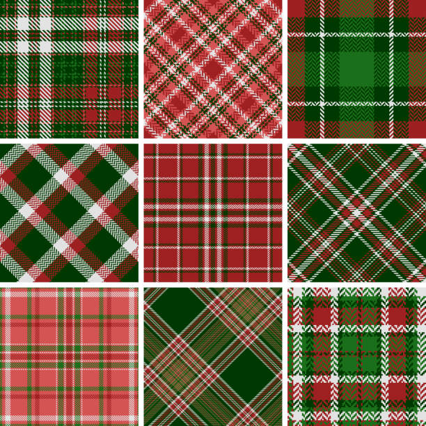 Set seamless vector check plaid pattern. Set seamless vector check plaid pattern. Checkered colored wallpaper background . Straight and oblique scottish fashion texture. Of printing on fabric, shirt, textile, curtain and tablecloth. tsp stock illustrations