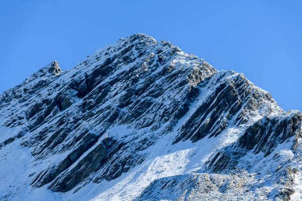 Peak of the snowcapped mountain Schrottenkopf in the Verwall Alps, Vorarlberg