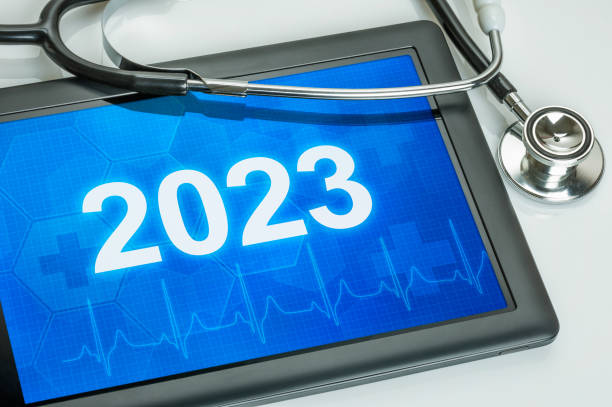 istock Tablet with the number 2023 on the display 1445452862
