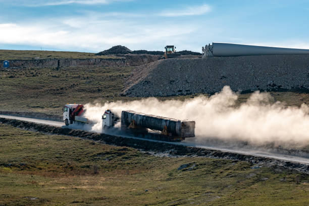 istock Towing windmill parts with heavy machinery 1445453472