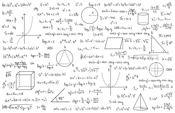 istock Mathematics theory and mathematical formula. Handwritten symbols isolated on white background with hand drawn formulas used for school education and paperwork. Vector illustration. 1445456964