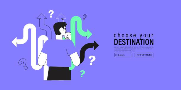 istock Business decision making, career path, work direction or choose the right way to success concept, confusing man or student looking at crossroad sign with question mark and think which way to go. 1445457142