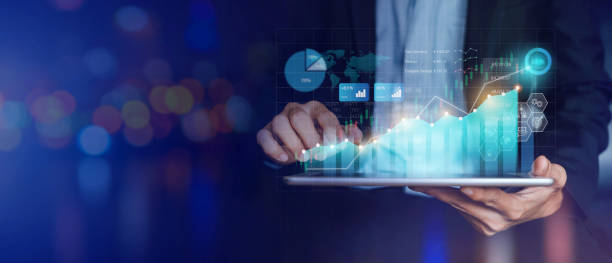 istock Business analysis big data sciences and economic growth with financial graph. Concept of virtual dashboard technology digital marketing and global economy investment network. 3D illustration banner. 1445457688