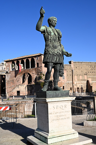 Bronze statue of Julius Caesar Via dei Fori Imperiali in Rome