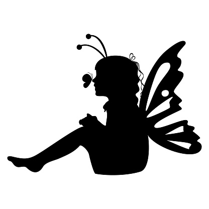 Little girl silhouette with buttefly wings. Vector stock illustration.
