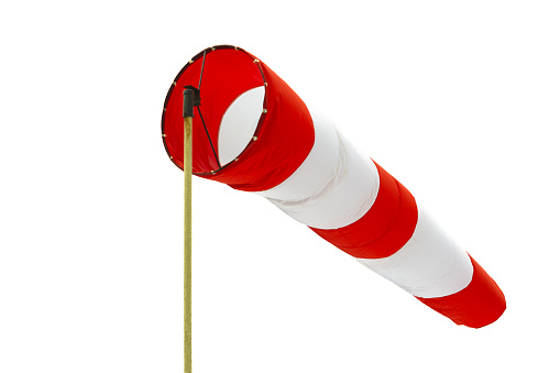 Orange and white Windsock or Wind cone on a isolated white background