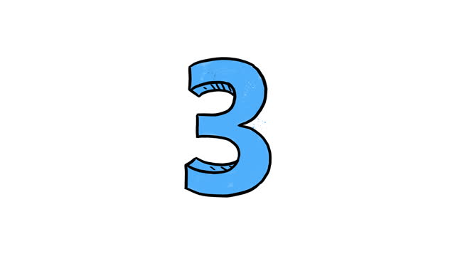 Hand drawn countdown animation. Blue numbers on white background