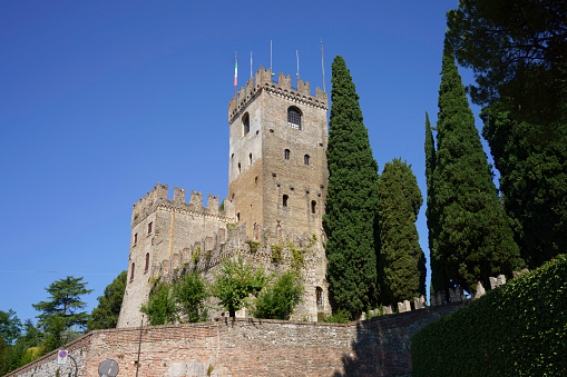 Conegliano, Italy - July 10, 2022: Exterior of historic castle at Conegliano, Treviso province, Veneto, Italy