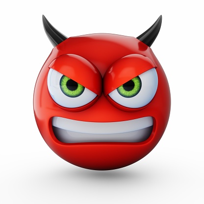 3D Rendering Devil emoji isolated on white background .