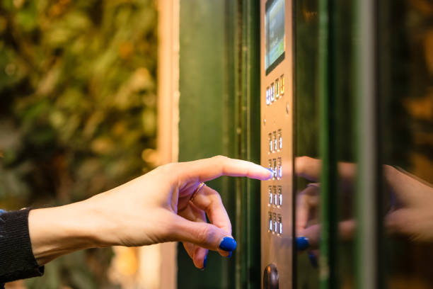 istock Typing numbers to enter the door, sunset. 1445473196