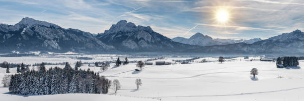 istock calm panoramic winter landscape with snow, lake  and mountain range 1445474116