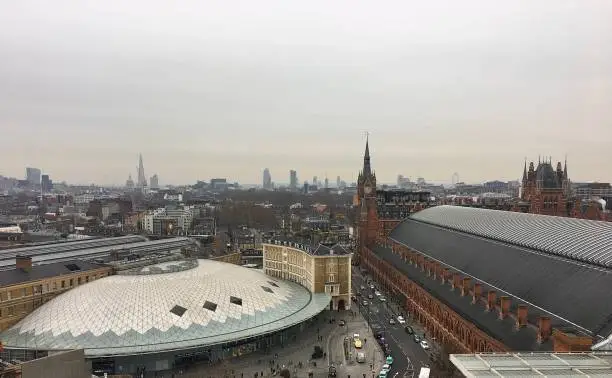 Two of London’s major train stations from high up.