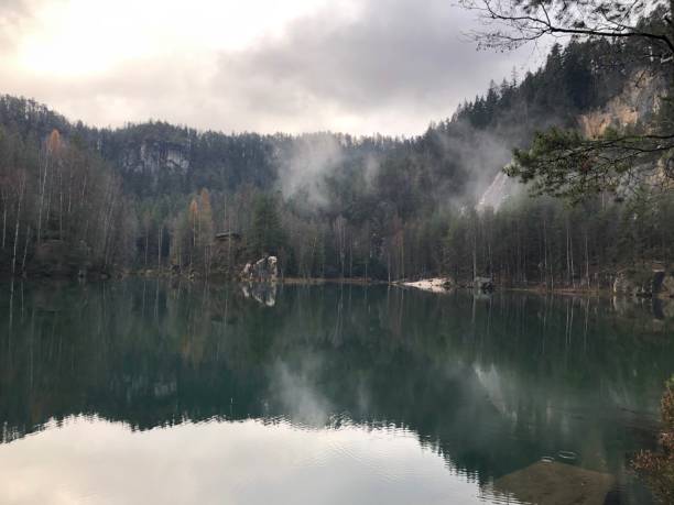 istock Lake and mountains. Autumn nature 1445476961