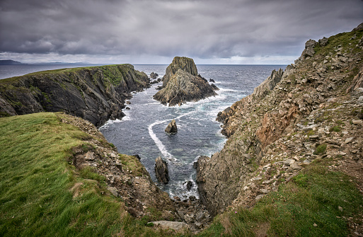 Wild cliffs at Malin Head, the northern most point of Ireland, County Donegal, Republic of Ireland