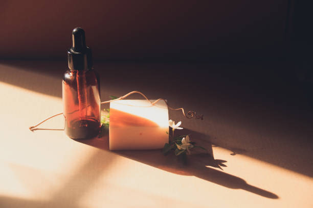 istock Essential oil bottle and organic vegan soap mockup 1445477452