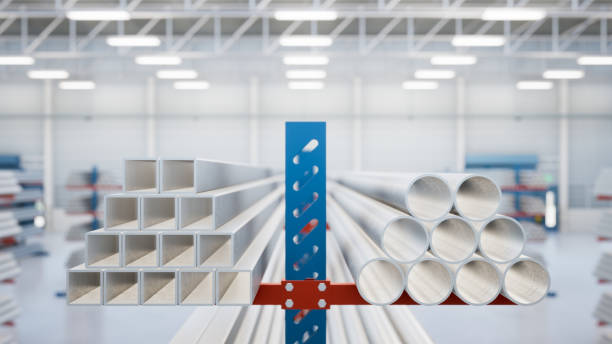 istock 3d rendering of steel pipe product in store or warehouse. 1445478964