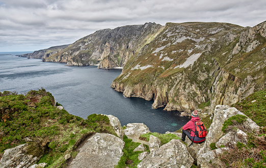rock cliffs of Slieve league at the atlantic water way in County Donegal, northern part of Republic of Ireland