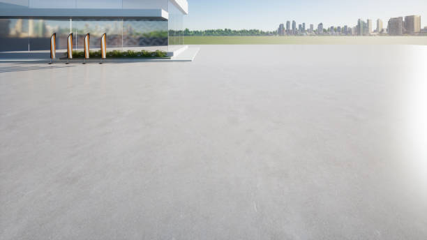 istock 3d rendering of concrete floor and auto showroom for background. 1445479316
