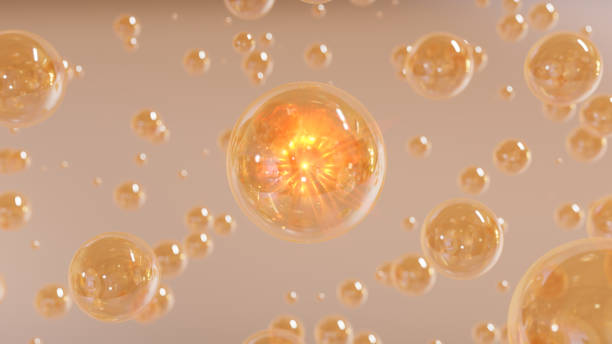Cosmetic 3d liquid bubbles on a bright background stock photo