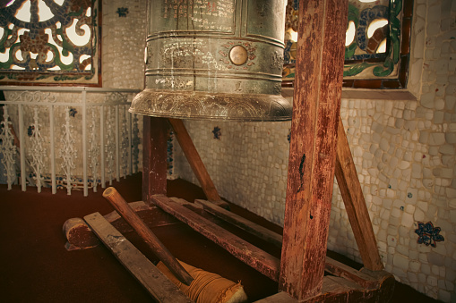 Sacred Buddhist Bell inside the Dai Hong Chung tower in Linh Phuoc Pagoda Da Lat Vietnam