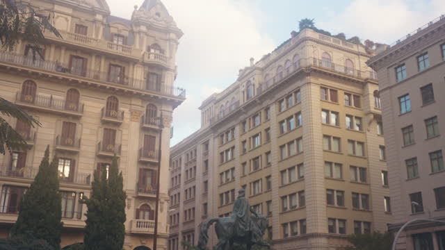 Beautiful View Of Ramon Berenguer III Count of Barcelona Statue And Buildings Around