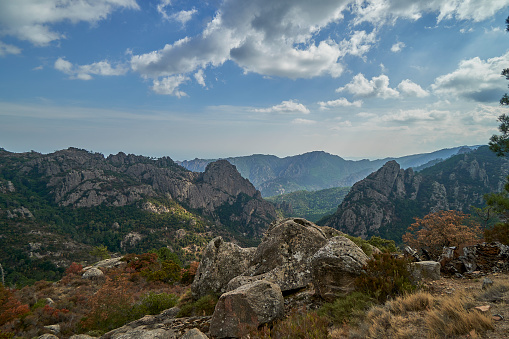 rugged mountainous landscape of Corsica Island, France on a sunny day