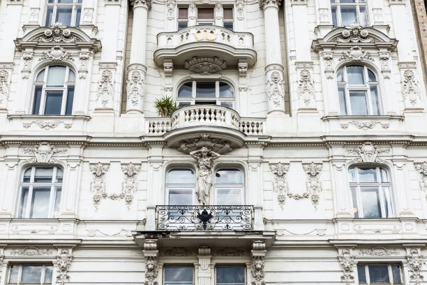 Vienna, Austria - October 14, 2022: Facade of an old classic building or house of art nouveau style in Wienzeile, Vienna, Austria