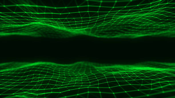 istock Digital technology double wave. Dark cyberspace with motion dots and line. Futuristic digital background. Big data analytics. 3d rendering. 1445487919