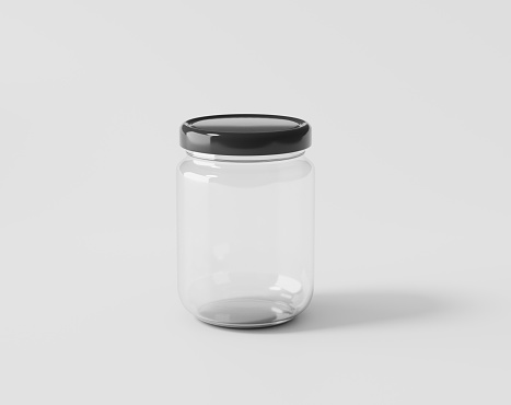 Bottled jam on a white background, glass bottle, 3d rendering, 3d illustration