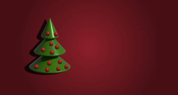istock Christmas tree with balls on a red background, 3D render illustration 1445492984
