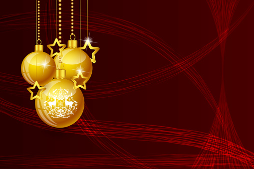 Golden Christmas Decoration on Red Background