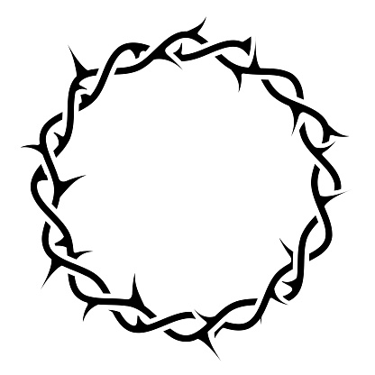 Crown of thorns for church emblem, wreath or crucifixion thorn, prickly frame, vector