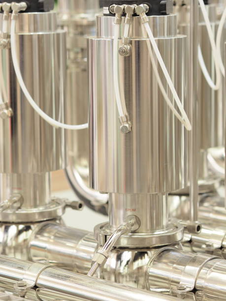 istock Industrial stainless gas and fluid cylinders 1445505181