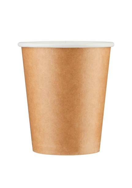 istock Brown paper coffee cup isolated on white background with clipping path. Real photo. 1445509646