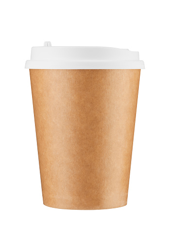 Coffee in blank craft take away cup isolated on white background including clipping path