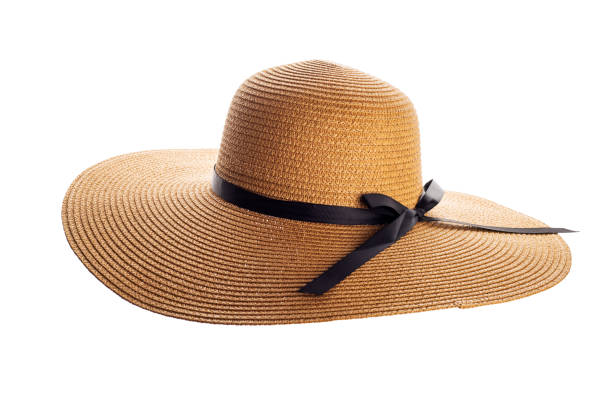 istock Womens summer yellow straw hat with black ribbon on white background 1445511051