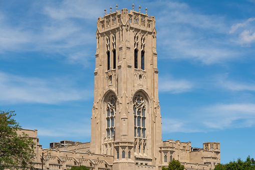 Indianapolis, Indiana - United States - July 29th, 2022: The historic Scottish Rite Cathedral, built between 1927-1929 by architect George F. Schreiber, in downtown Indianapolis.