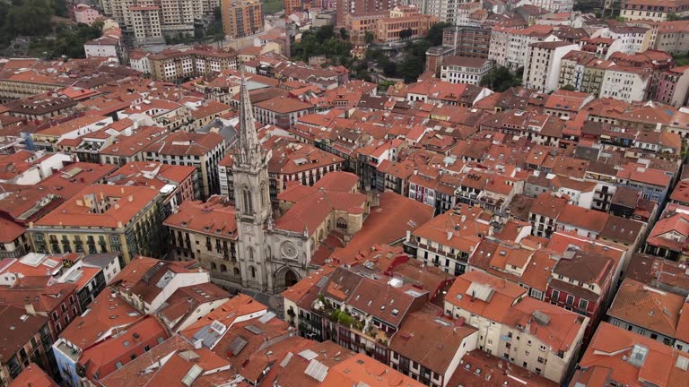 Medium shot of historic center with cathedral