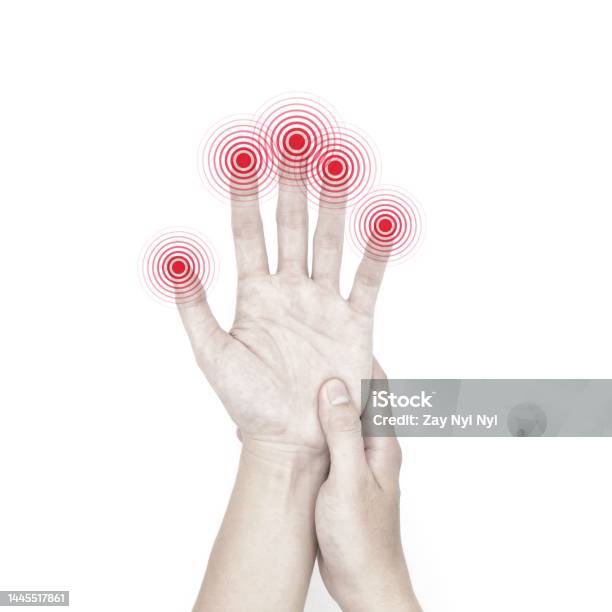Pain Tingling And Numbness In Fingertips Of Asian Man With Diabetes Finger Sensation Hand And Nerves Problems Fine Touch Stock Photo - Download Image Now