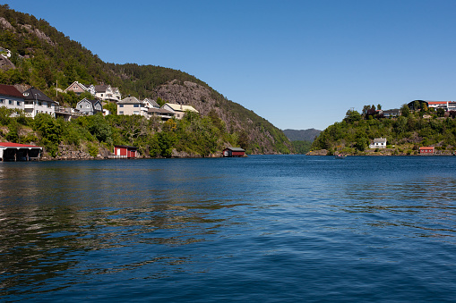 Flekkefjord Norway, June 5 2022: view at Flekkefjord in a sunny day