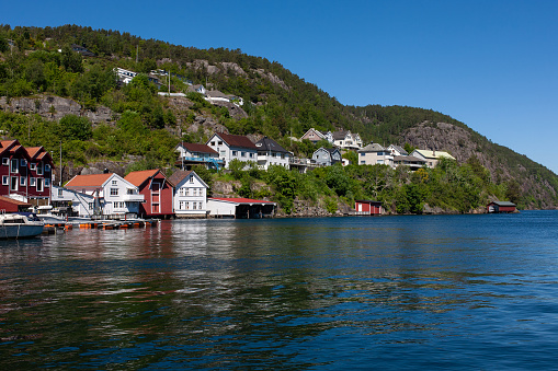 Flekkefjord Norway, June 5 2022: view at Flekkefjord in a sunny day