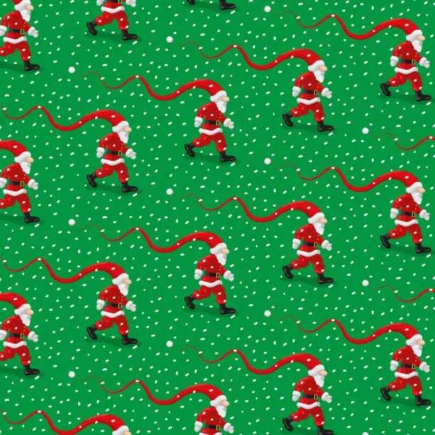 Vector illustration of Santa Claus, background with seamless pattern, repeating vector illustration.