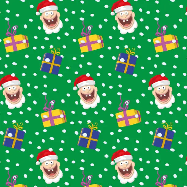 Vector illustration of Santa Claus, background with seamless pattern, repeating vector illustration.