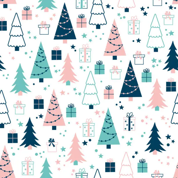 Vector illustration of Vector pattern with Christmas trees and gifts
