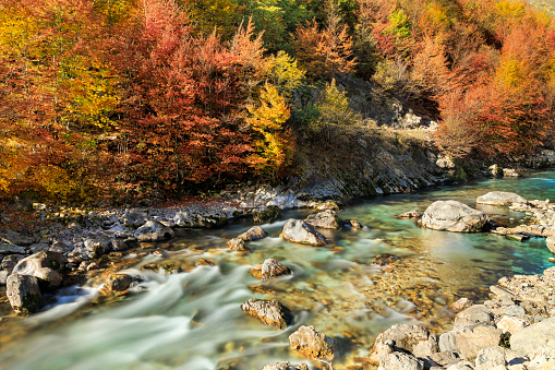 Valbona River in Albanian Alps in Autumn