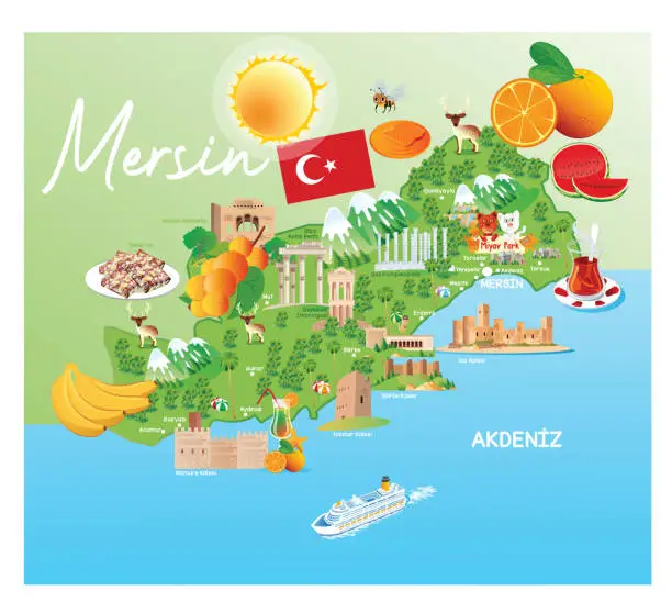 Vector illustration of Mersin City Travel Map