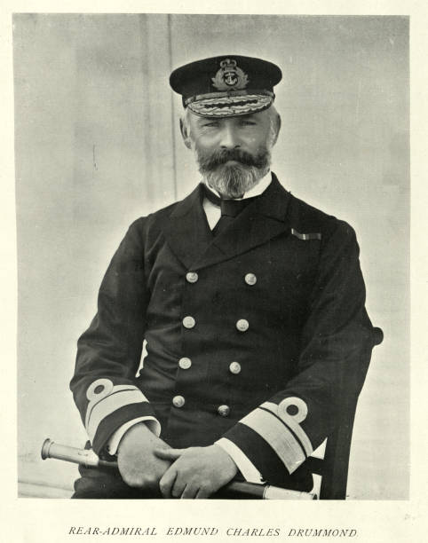 Rear Admiral Edmund Drummond, Royal Navy officer, Commander-in-Chief, East Indies Station, Victorian 1890s vector art illustration