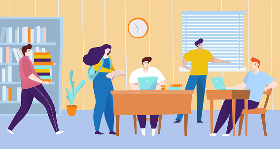 University student classroom obtain knowledge, group of people together high school lesson, modern college flat vector illustration. Concept disciple pupil educational audience, readership academy.