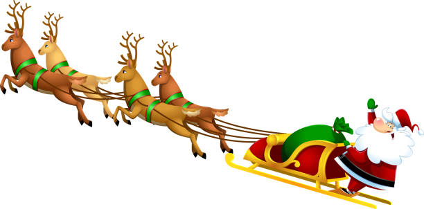 istock Santa Claus Cartoon Character A Reindeers Flying In A Sleigh 1445545598